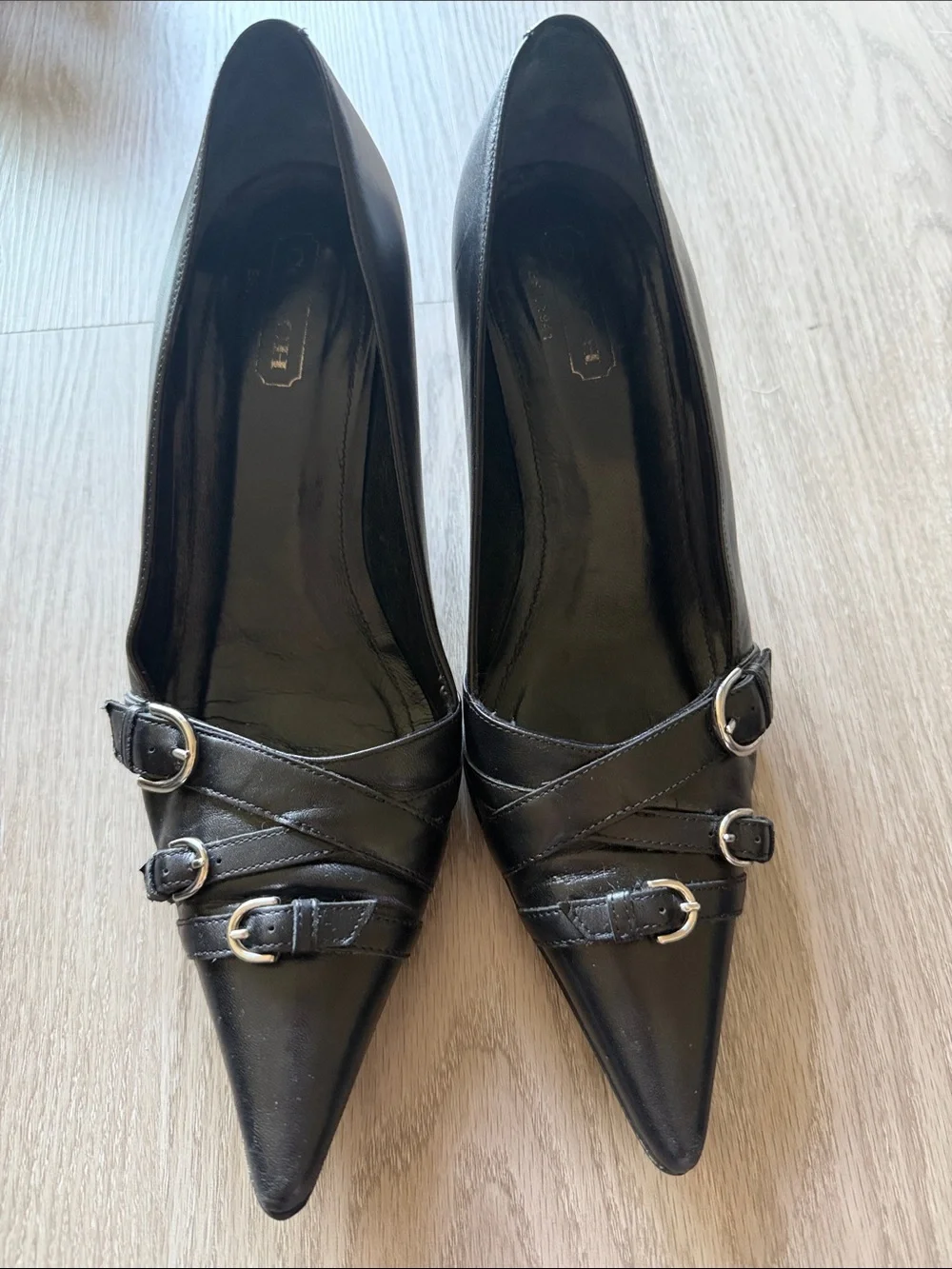Coach Black Pointed-Toe Buckle Heels